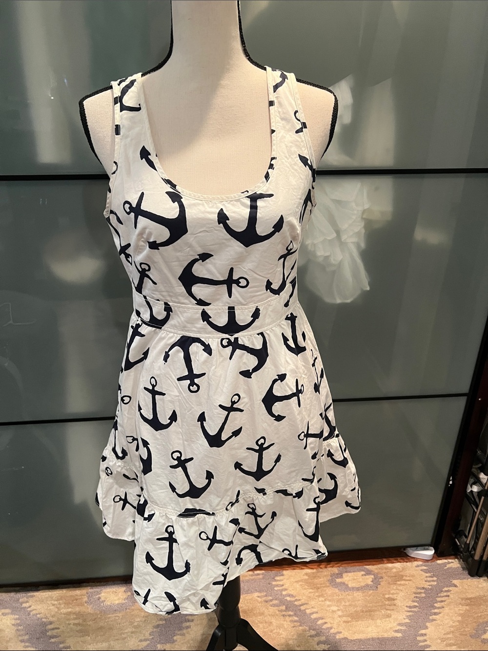 J. Crew White Dress with Navy Anchor Print